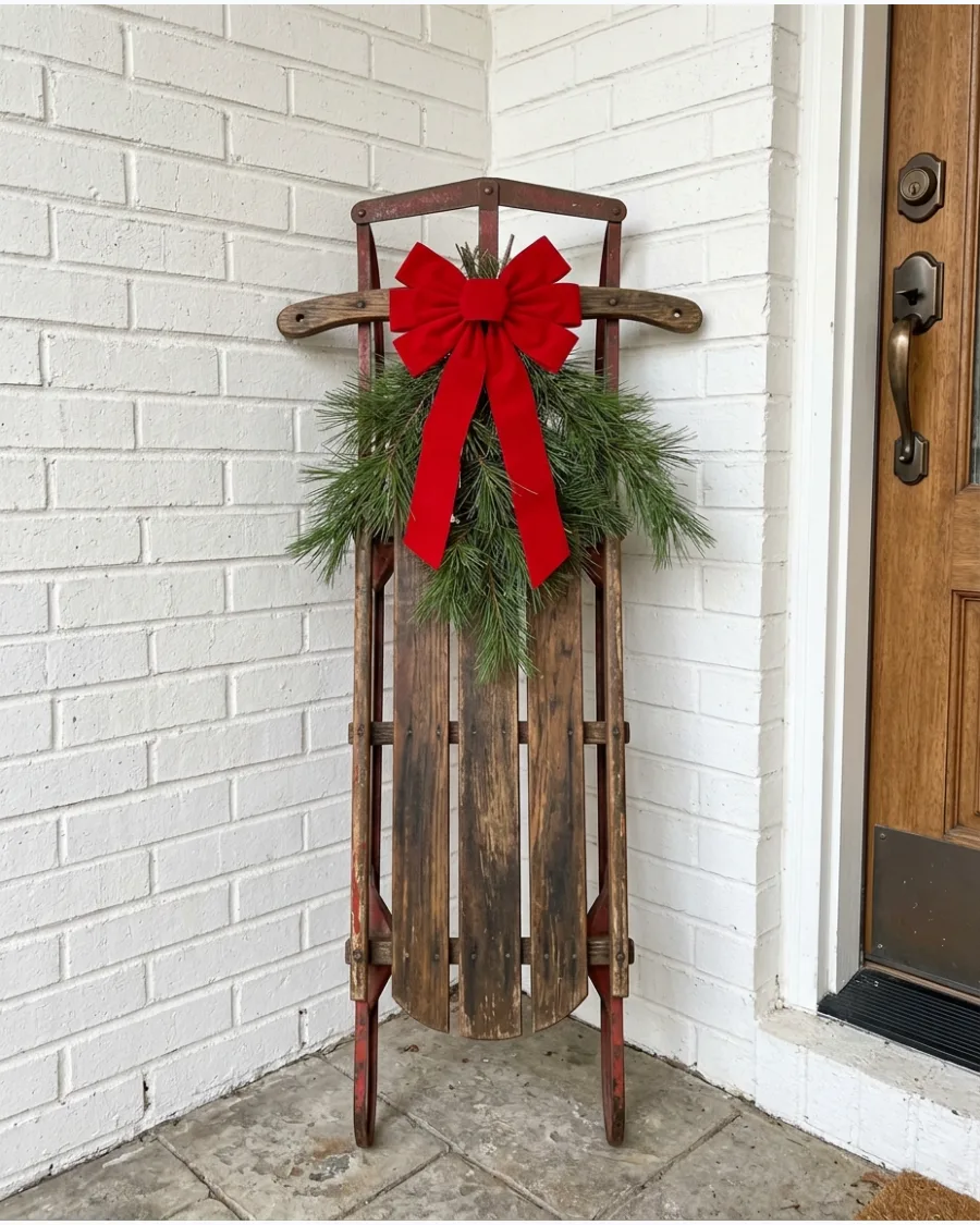 34. DIY Vintage Sled Christmas Porch Display