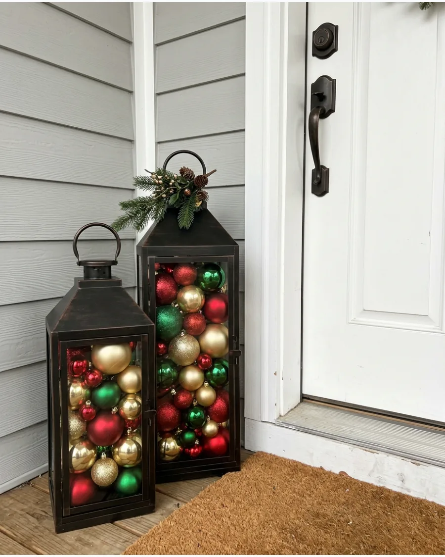 39. DIY Ornament-Filled Christmas Lanterns