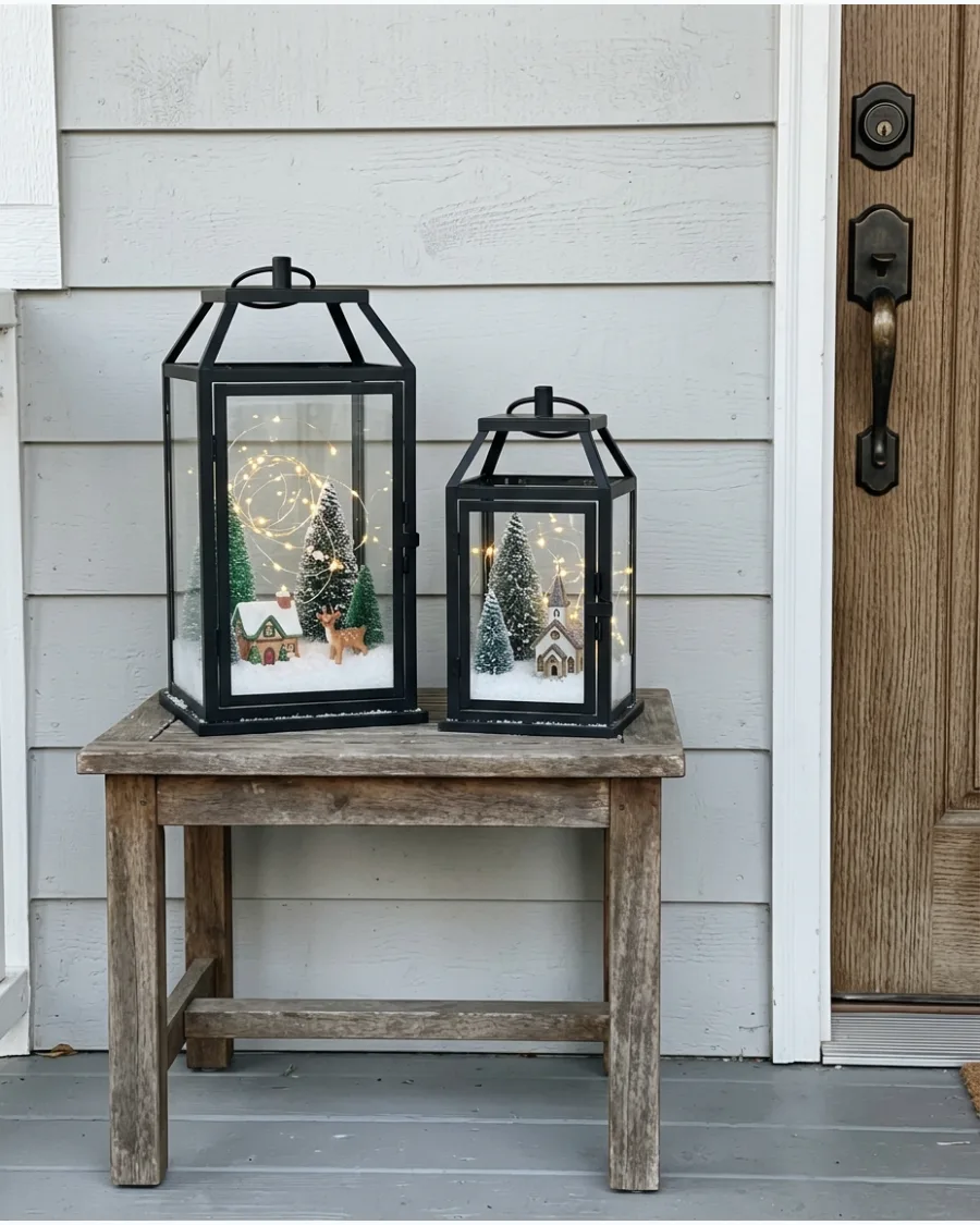 40. DIY Snowy Christmas Lantern Scenes