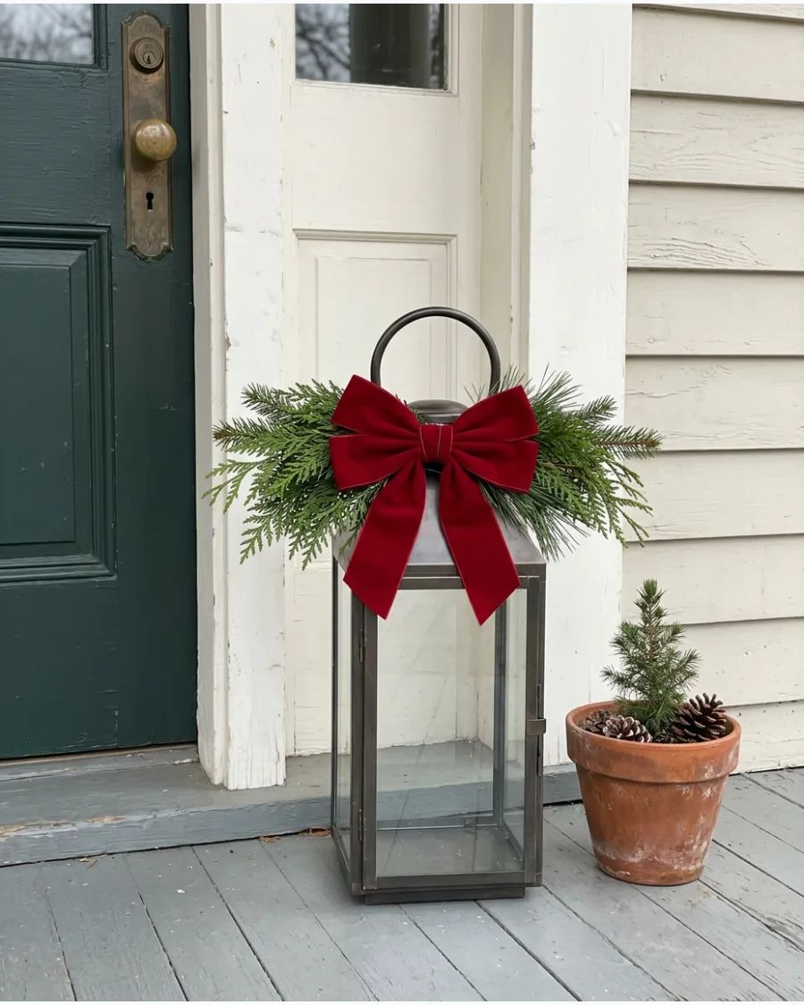 41. DIY Evergreen-Wrapped Porch Lanterns