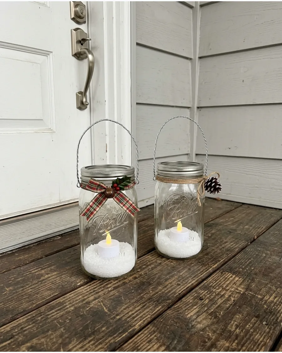 45. DIY Mason Jar Christmas Porch Lanterns