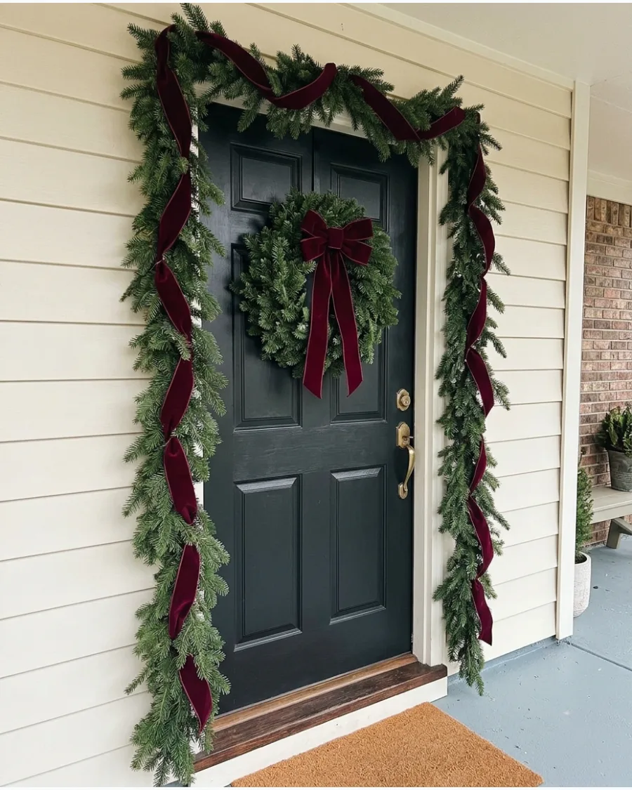 5. DIY Burgundy Velvet Christmas Door Garland
