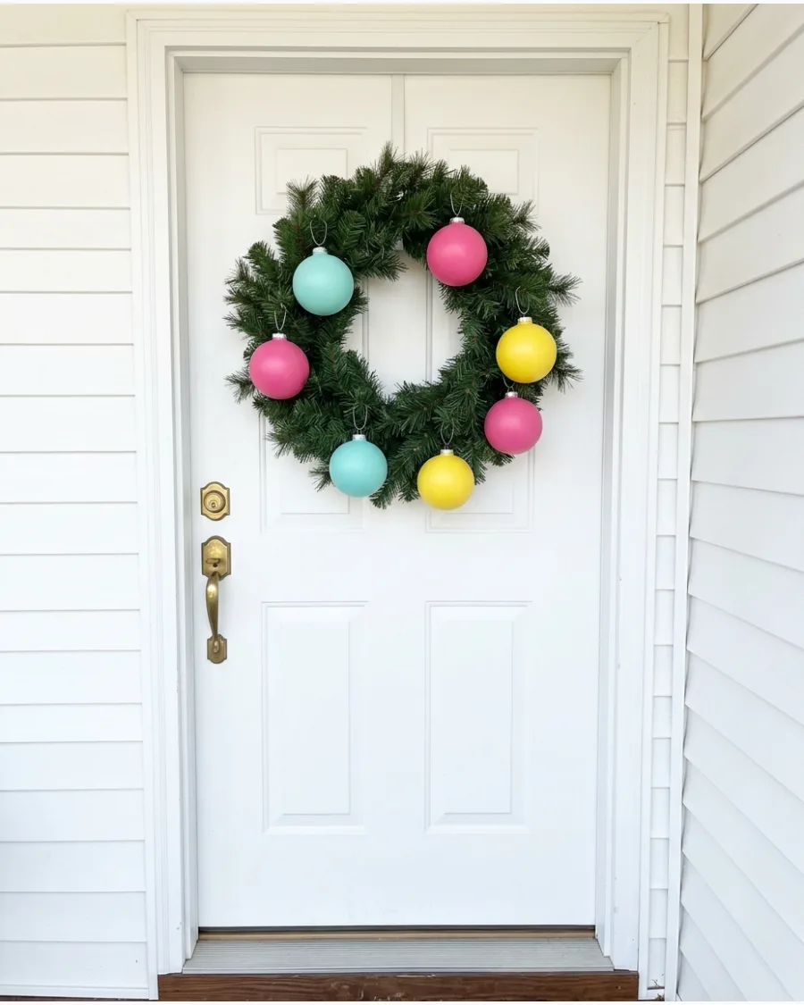 54. DIY Retro Colorful Christmas Porch