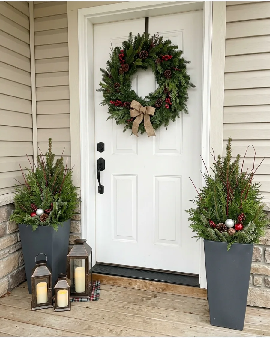 59. DIY Small Front Porch Christmas Makeover