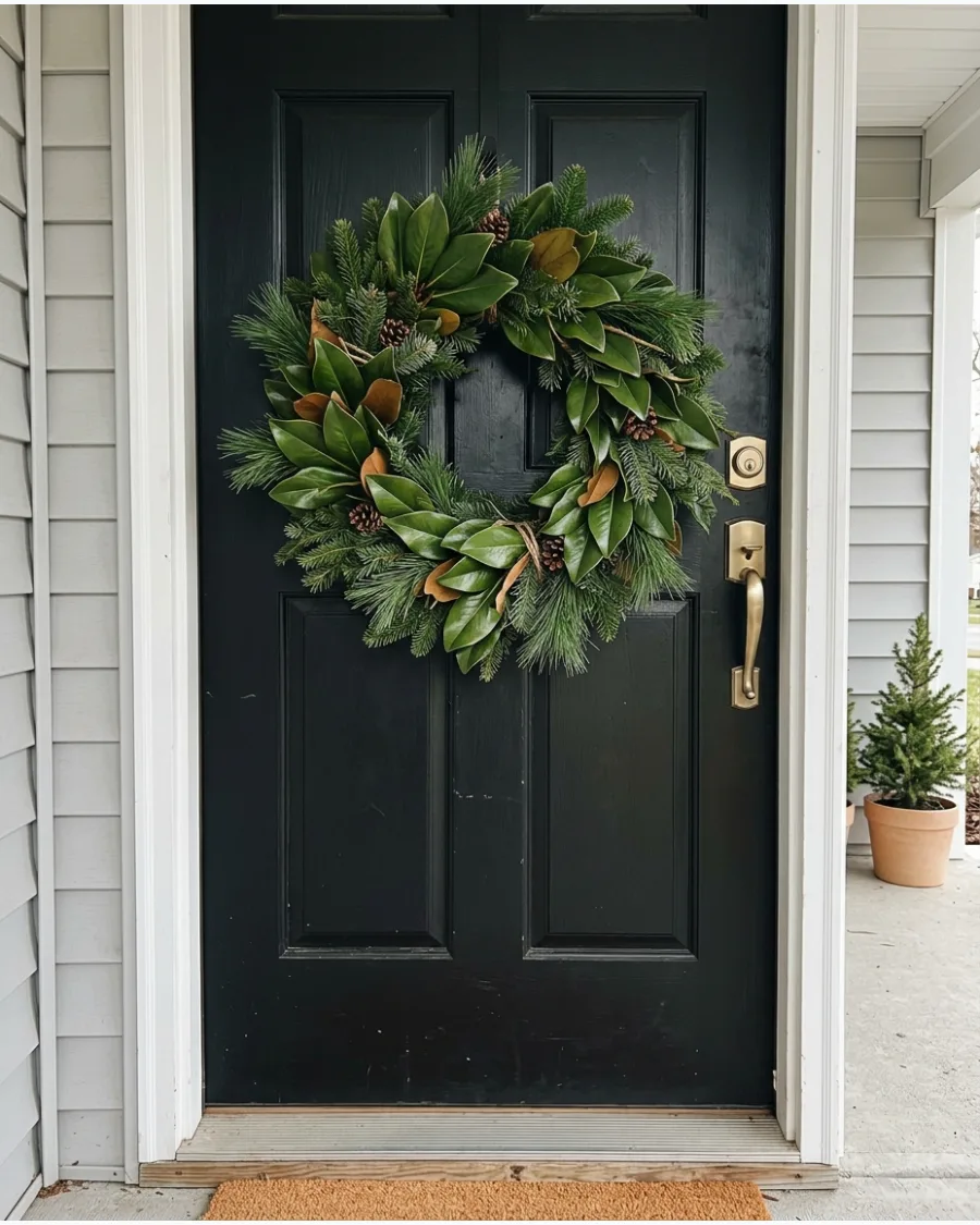 7. DIY Magnolia and Evergreen Christmas Wreath