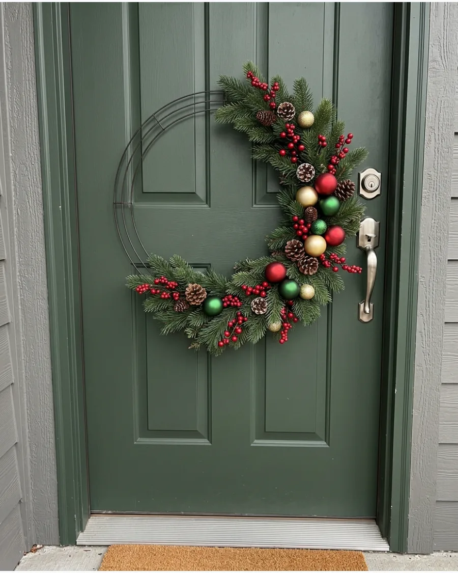 8. DIY Asymmetrical Christmas Wreath