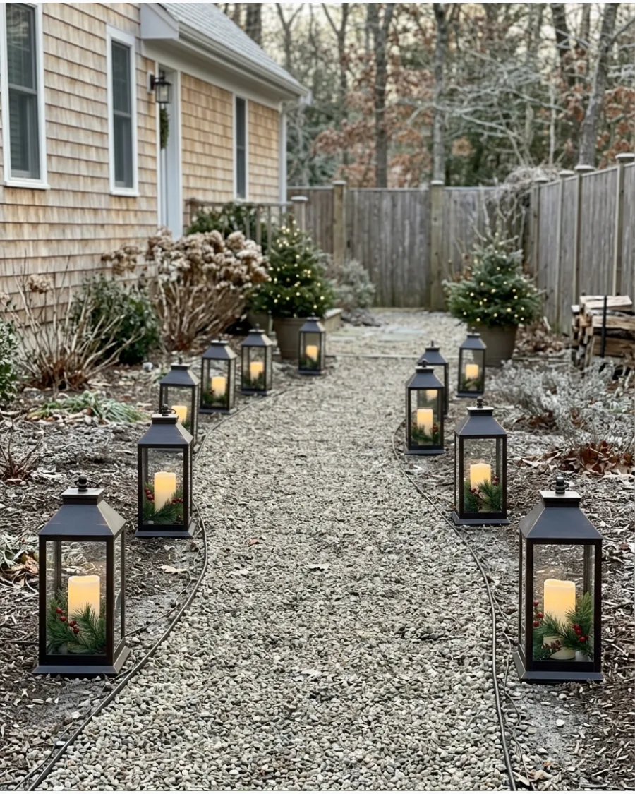 11. Lantern-Lined Christmas Garden Path
