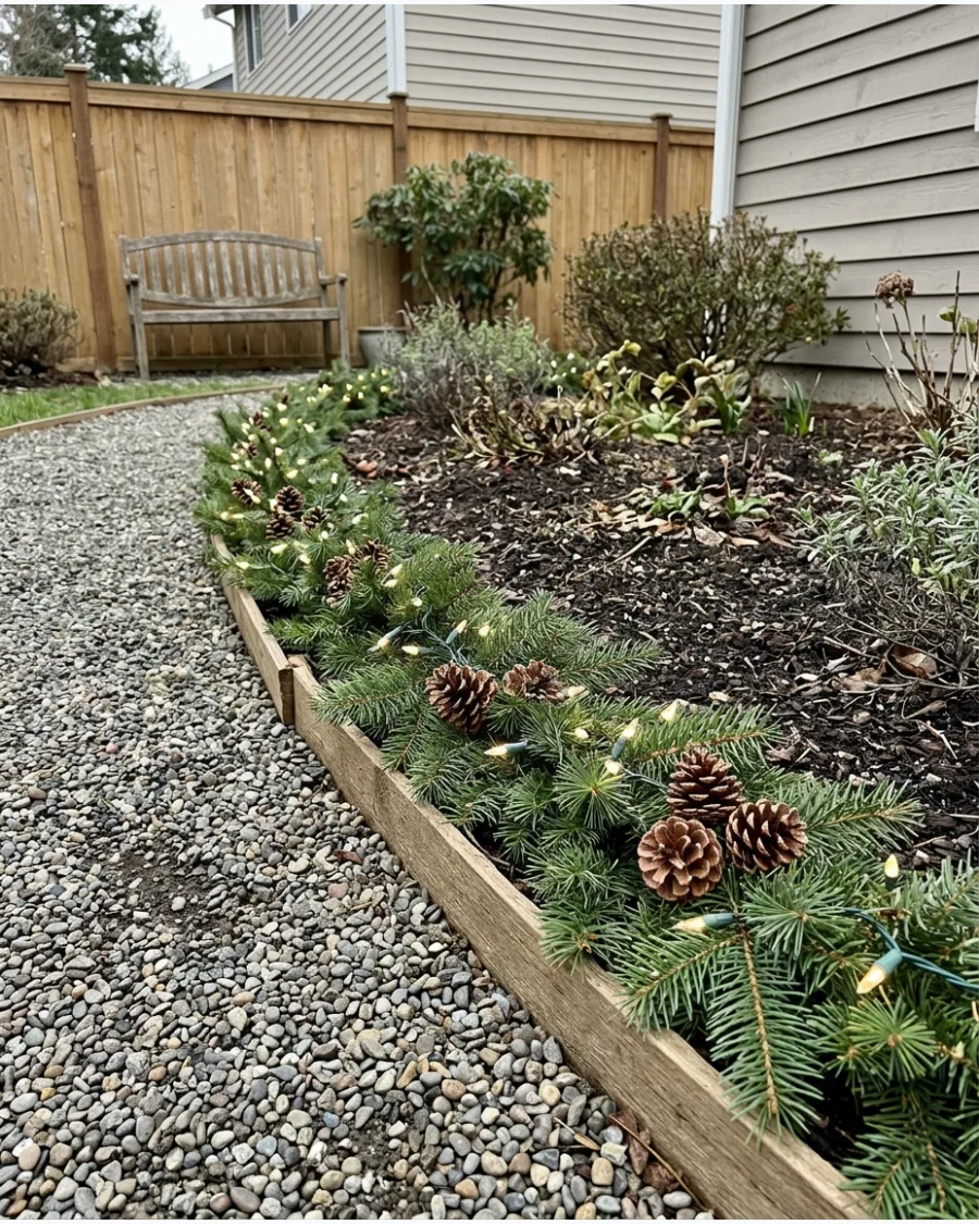 17. Evergreen Garland Along Garden Path Edging
