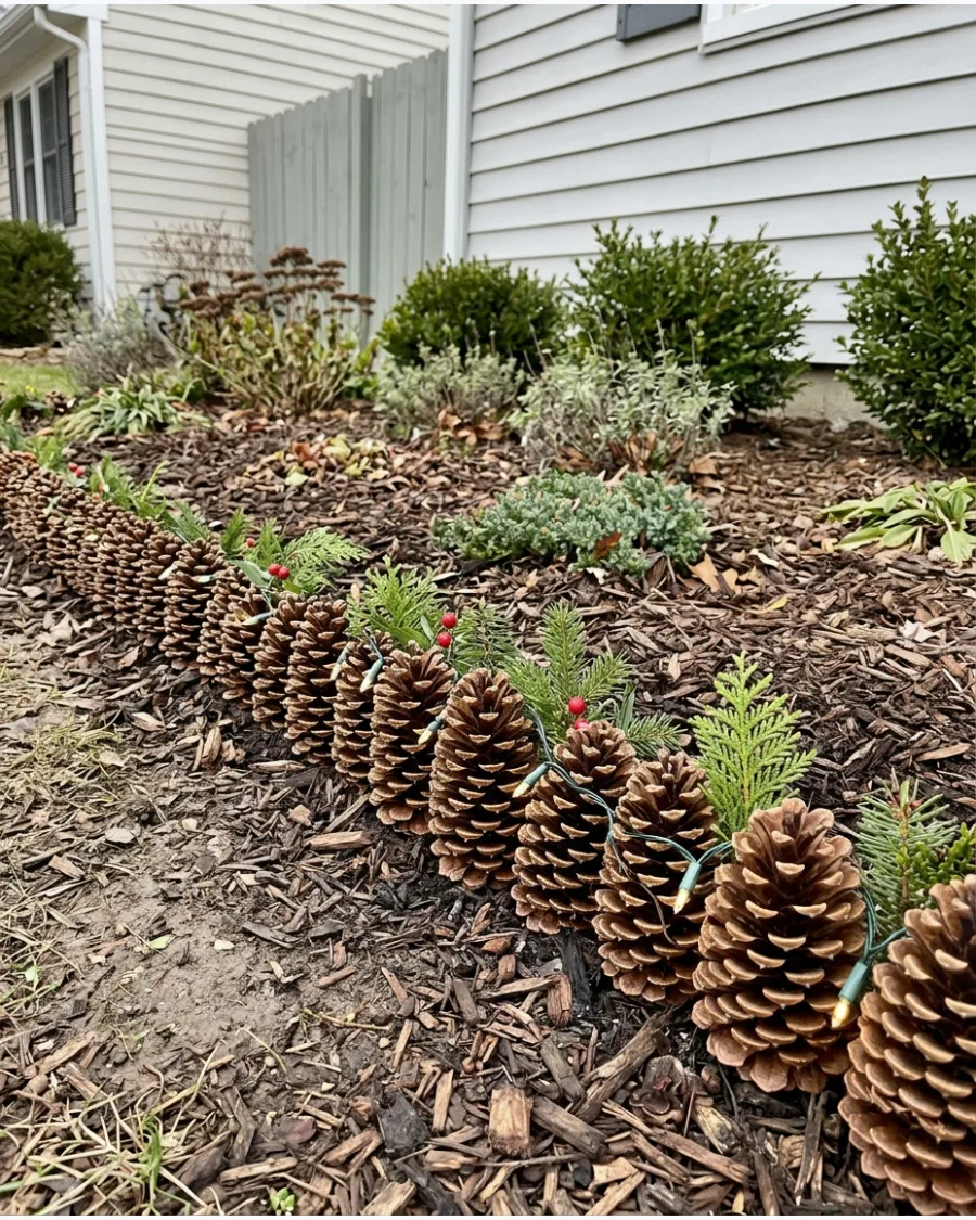 25. Pinecone Christmas Garden Border