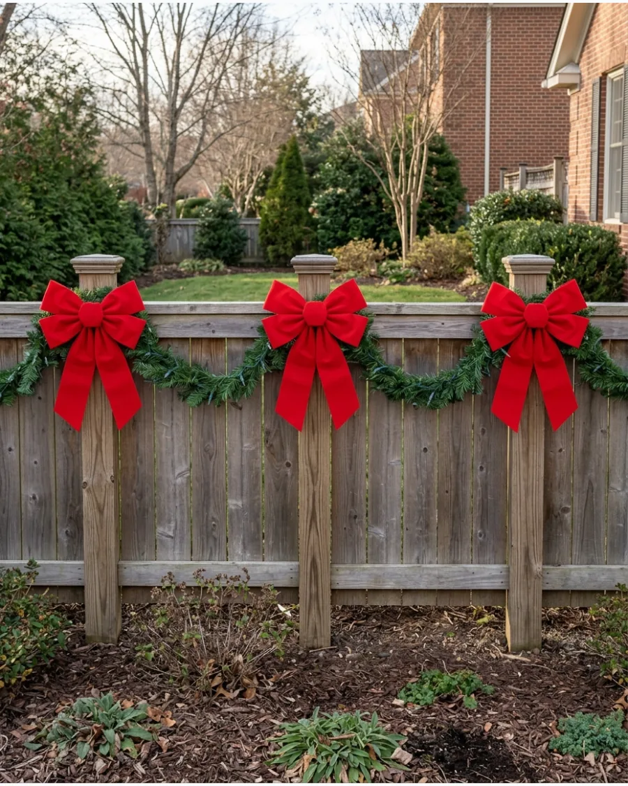 37. Oversized Red Bows Along the Fence