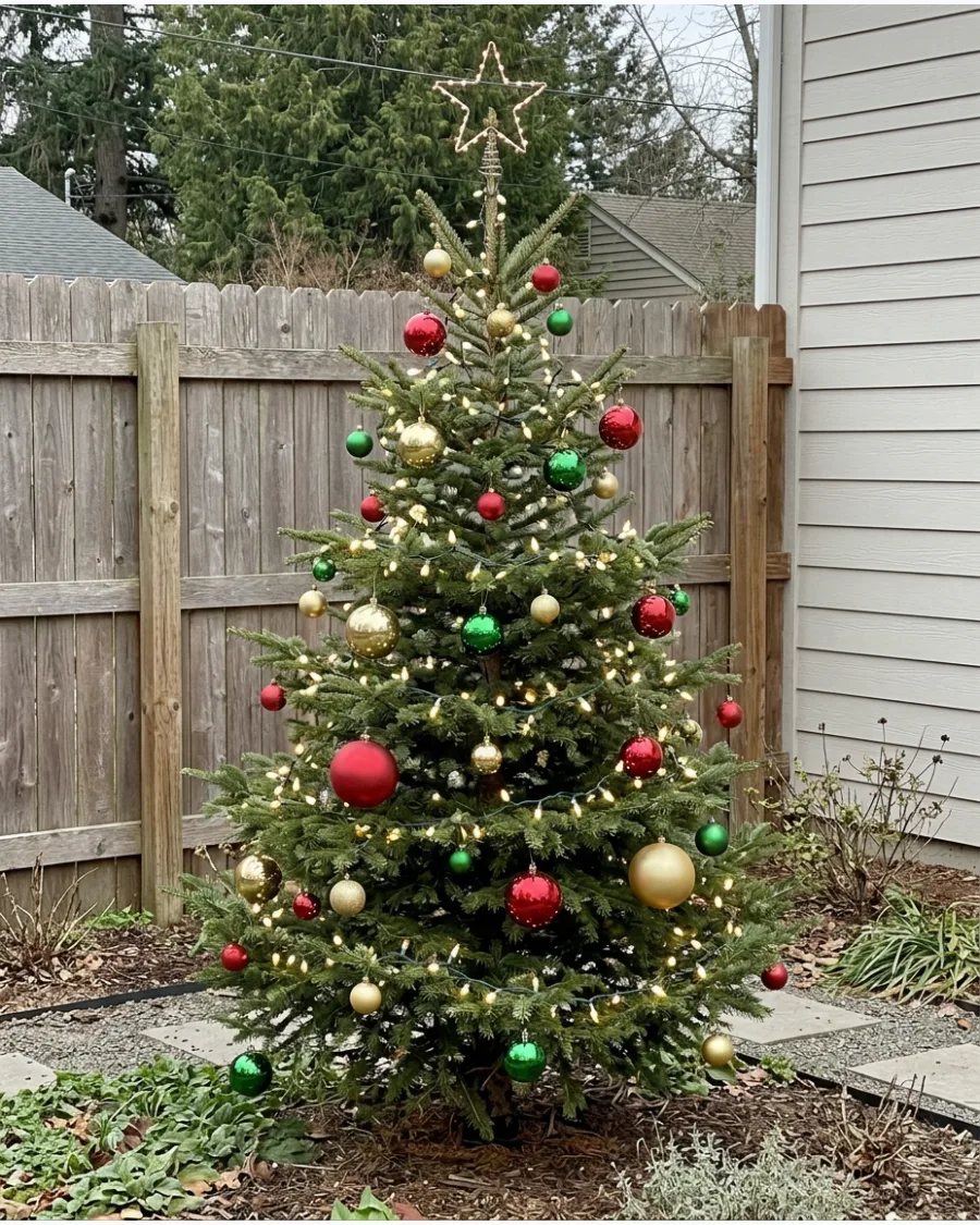 4. Outdoor Christmas Tree Made From an Evergreen