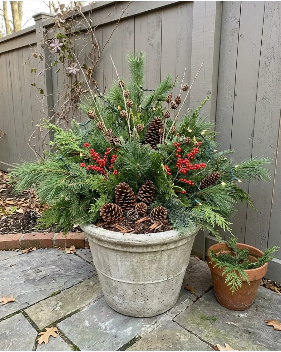 41. Evergreen Christmas Garden Pots