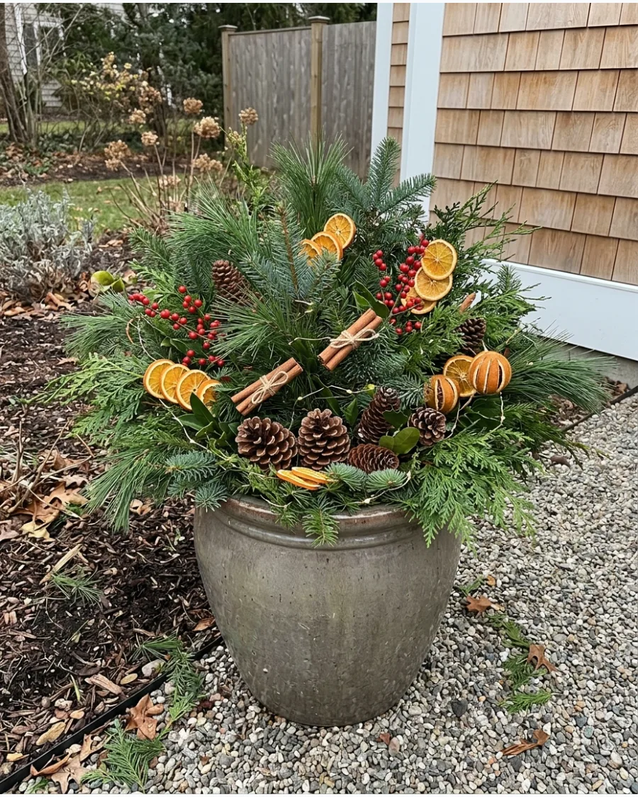 45. Dried Orange Christmas Garden Planters