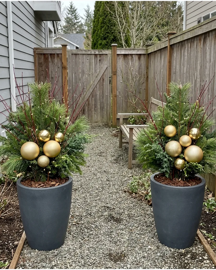 46. Gold Ornament Evergreen Garden Pots
