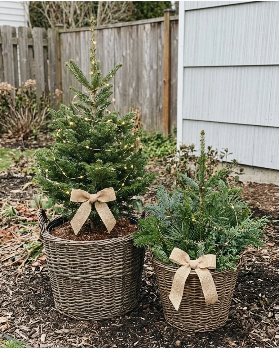 49. Woven Basket Evergreen Arrangements