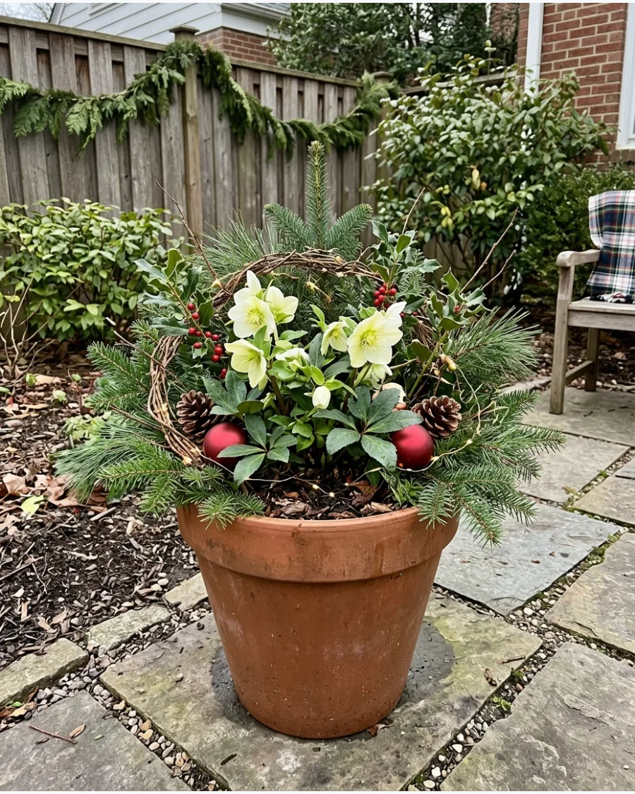 50. Winter Flower and Christmas Greenery Pots