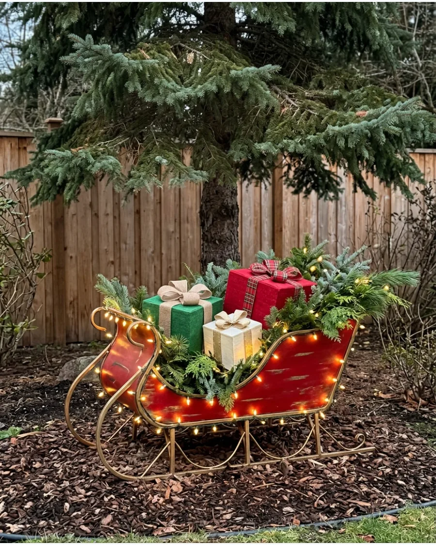 52. Outdoor Christmas Sleigh Garden Display