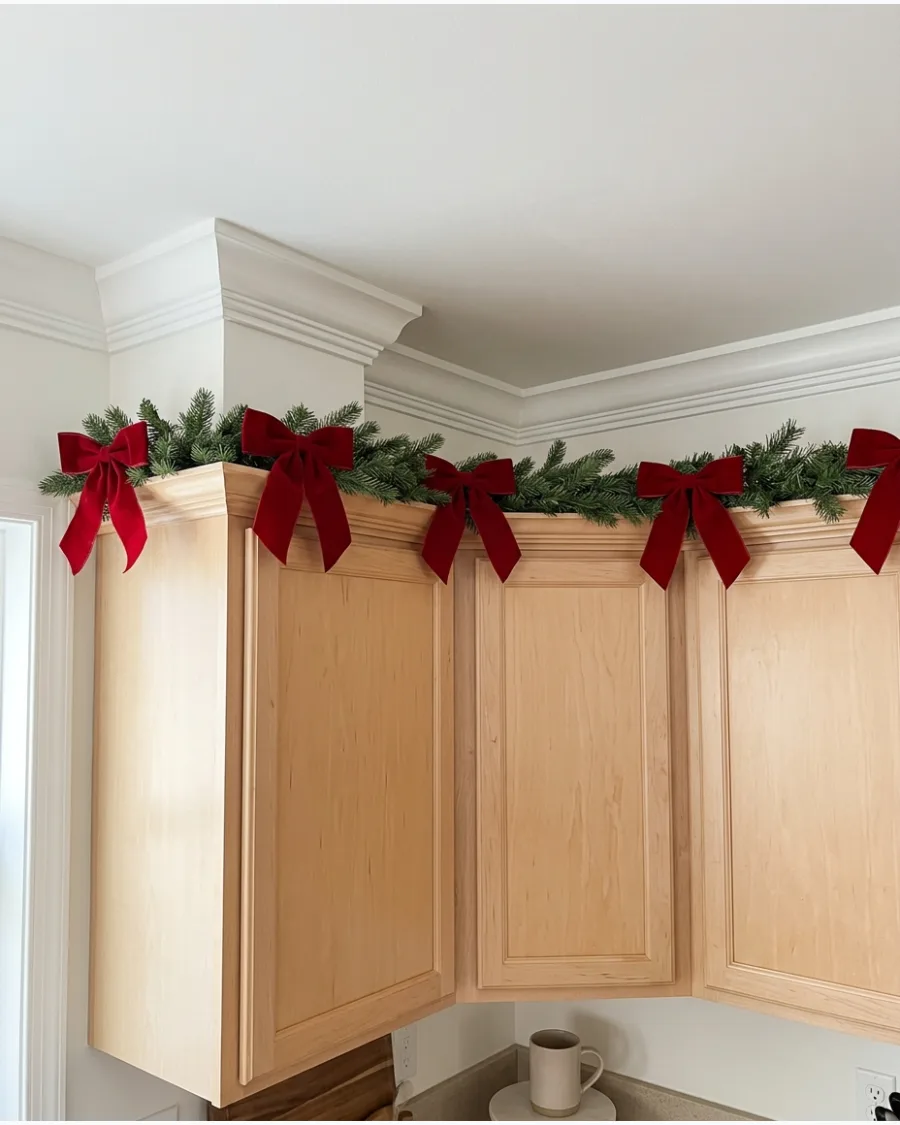 17. Red Velvet Bow Cabinet Garland