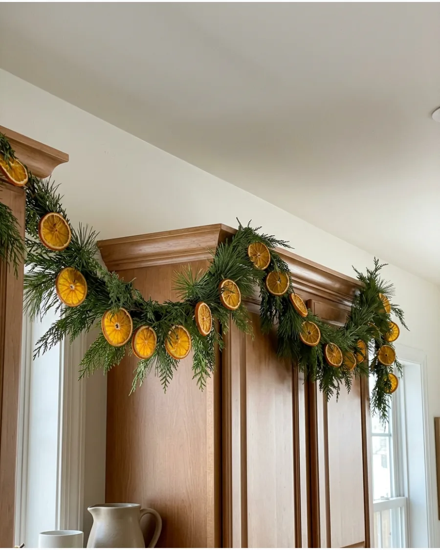 25. Dried Orange Garland Above Kitchen Cabinets