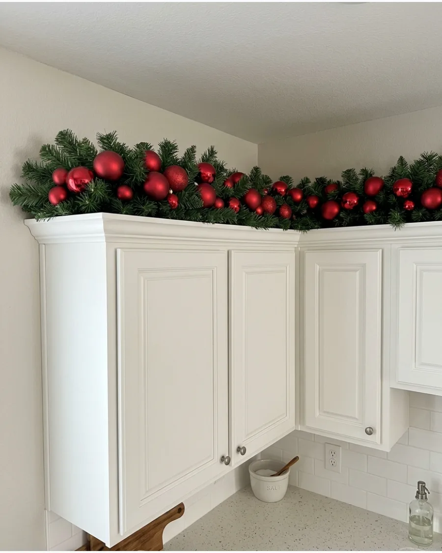 33. Red Ornament Cabinet Garland