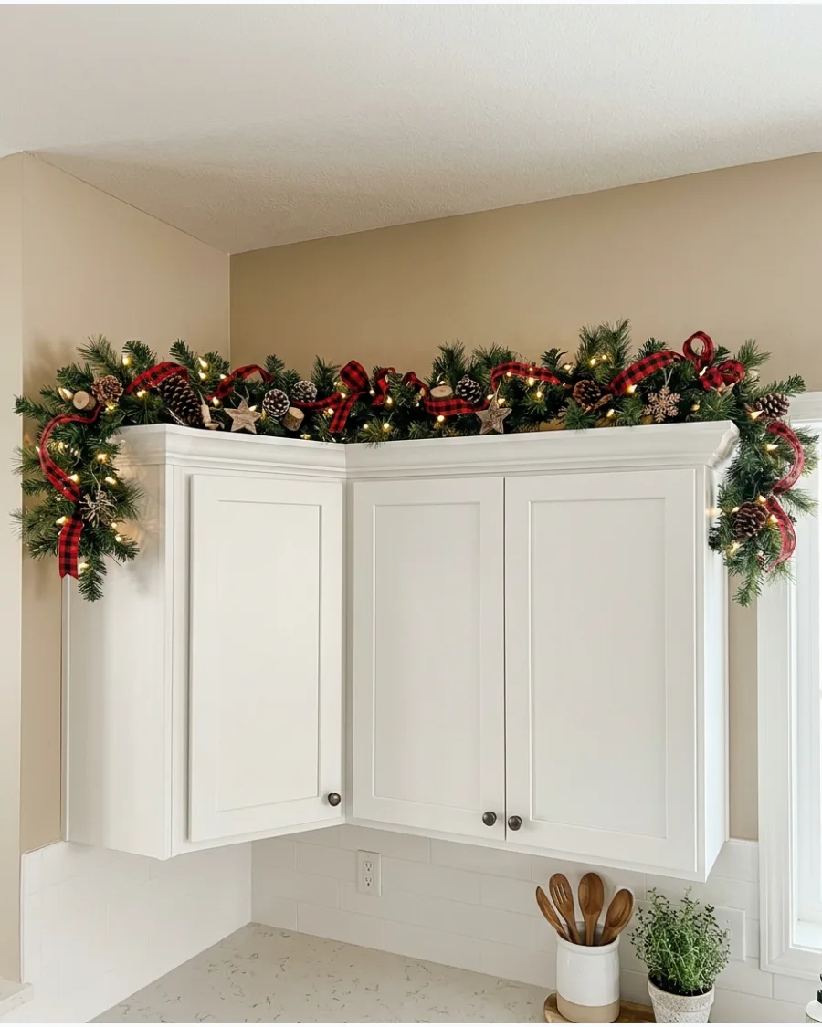 41. Farmhouse Christmas Cabinet Garland