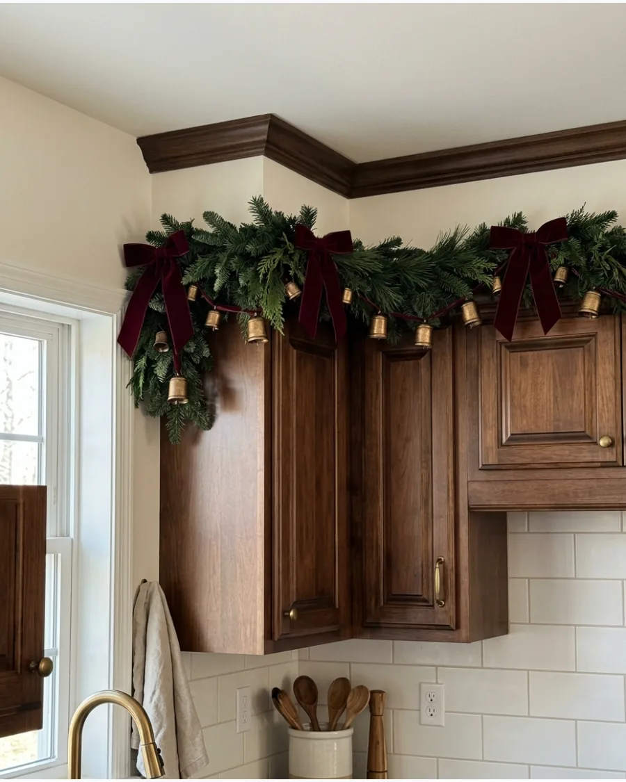46. Burgundy and Brass Cabinet Garland