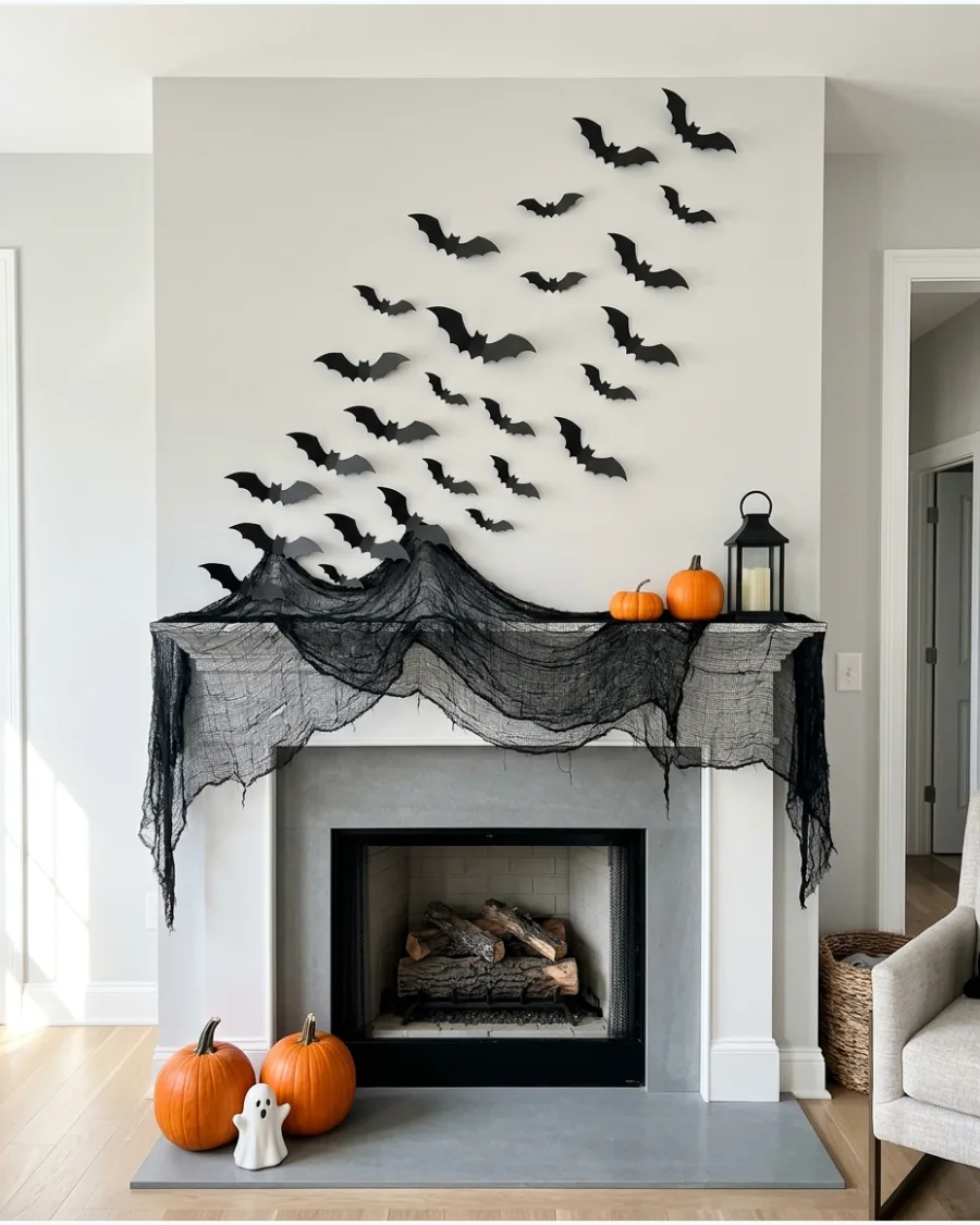 16. Bats With Draped Black Fabric