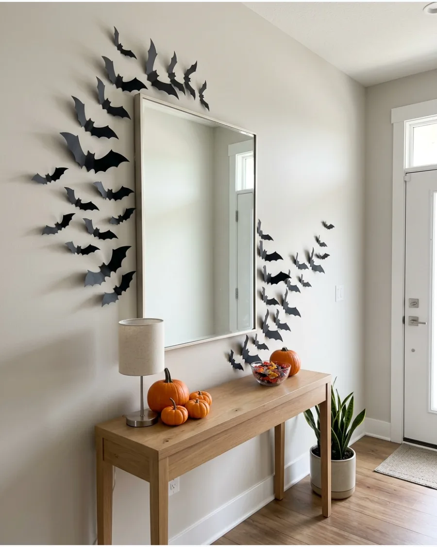 19. Halloween Bats Around an Entryway Mirror