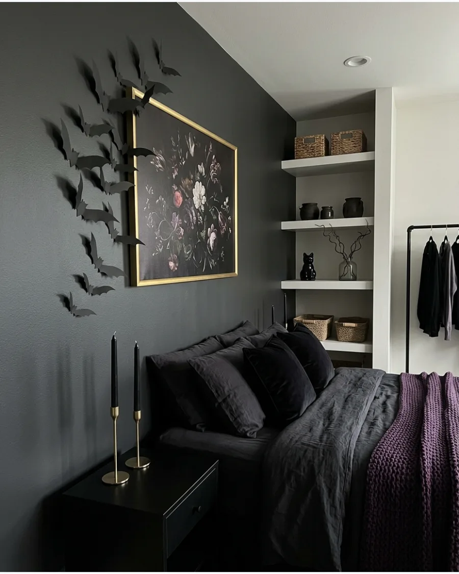 32. Gothic Bedroom Bat Wall