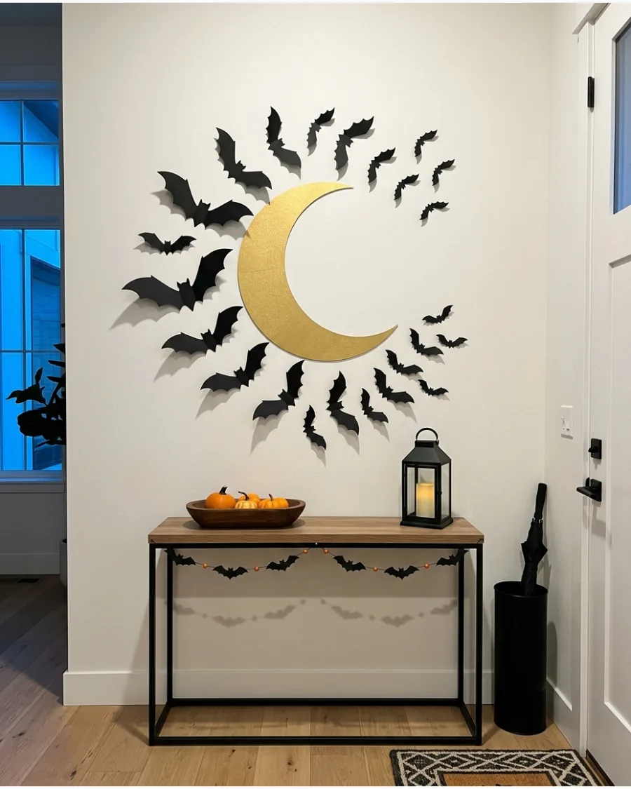 49. Bats Flying Around a Crescent Moon