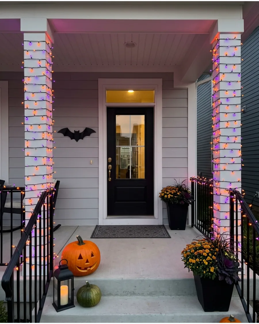 1. Orange and Purple Porch Lights