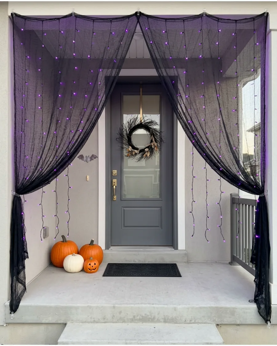 18. Halloween Curtain Lights on the Porch