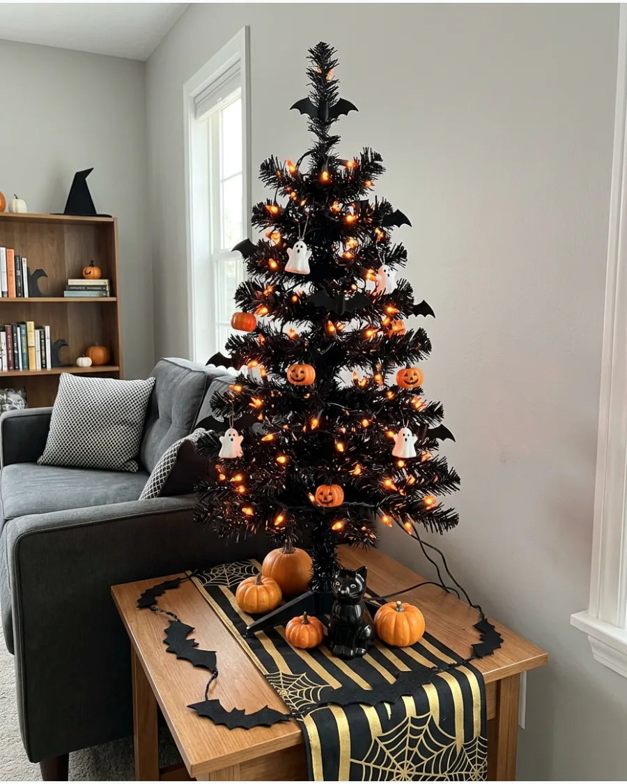 35. Halloween Tree With Orange Lights