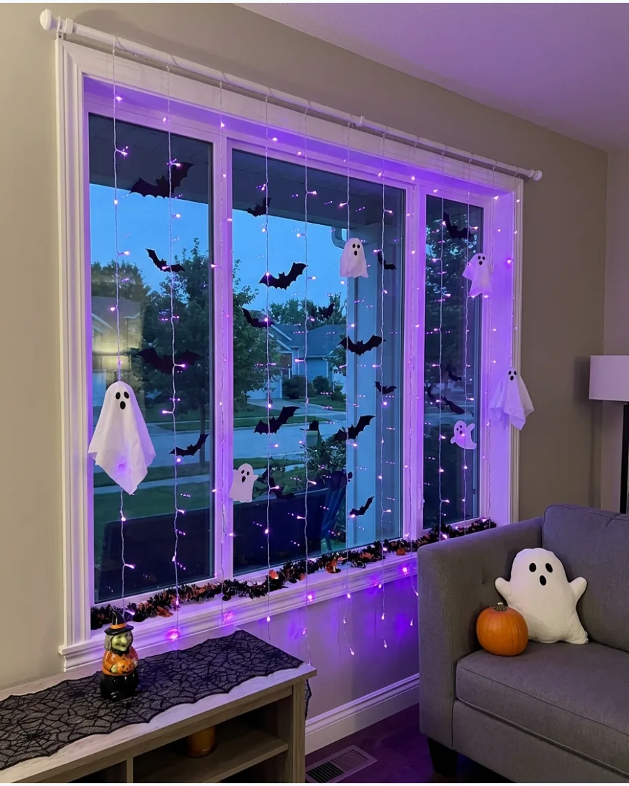 39. Halloween Window Curtain Lights