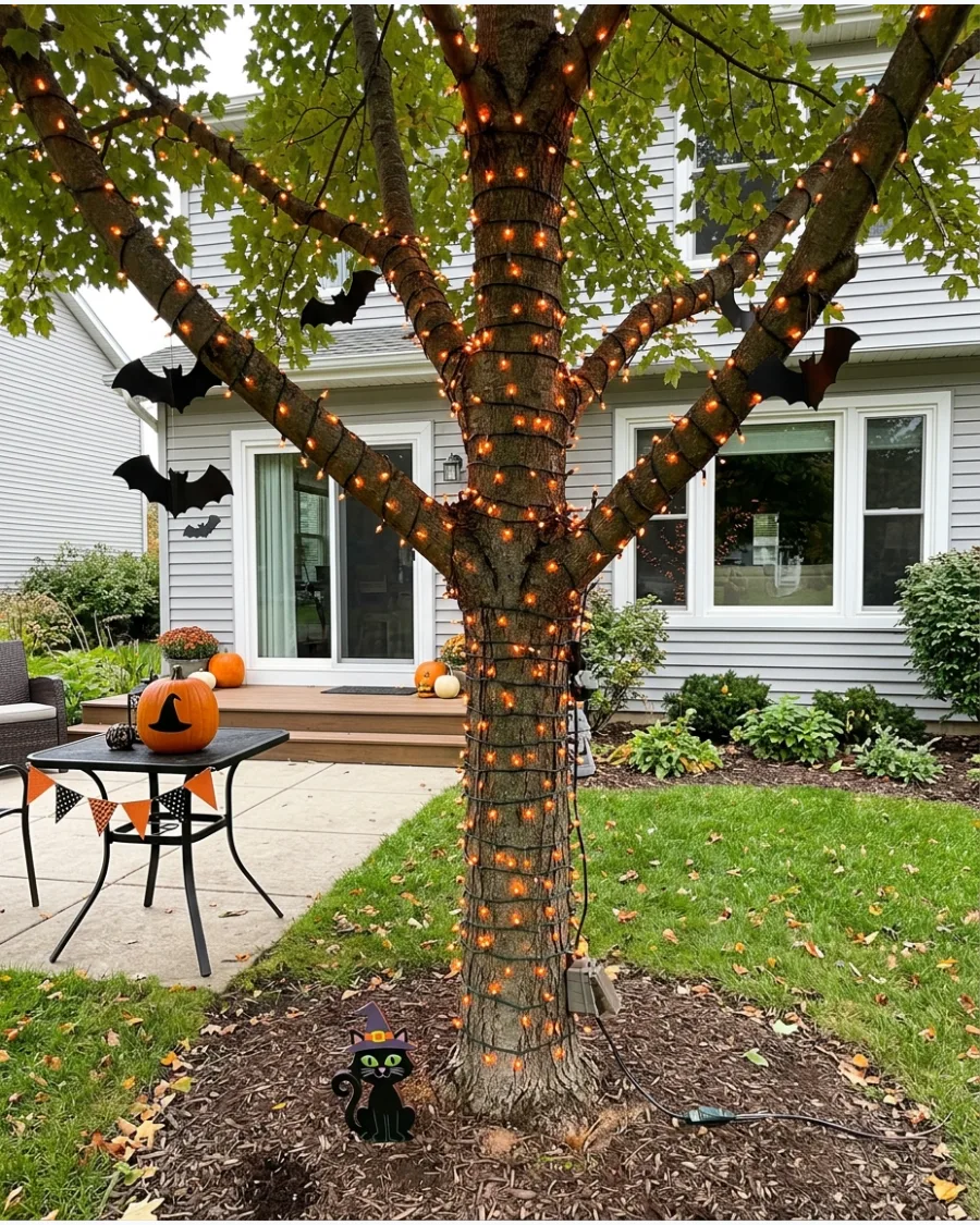 5. Orange Tree-Wrapped Lights