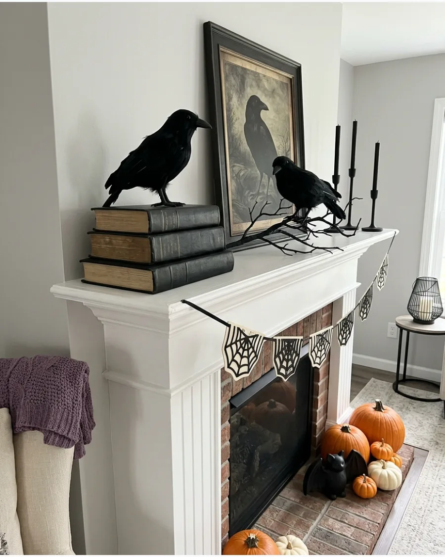 20. Raven Halloween Mantel