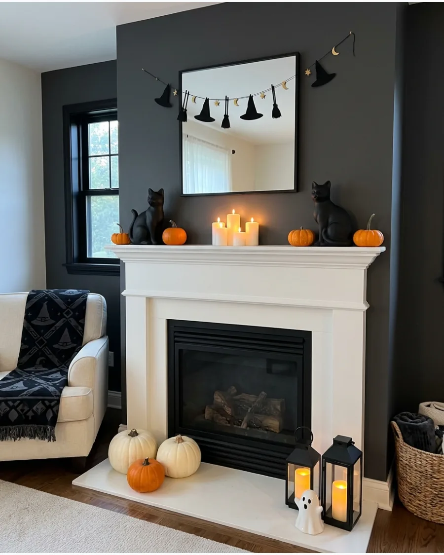 29. Black Cat Witchy Mantel