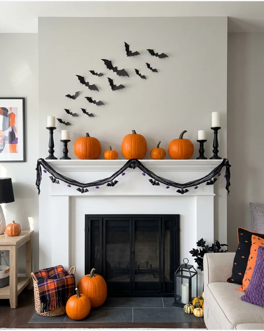 33. Classic Orange Pumpkin Mantel