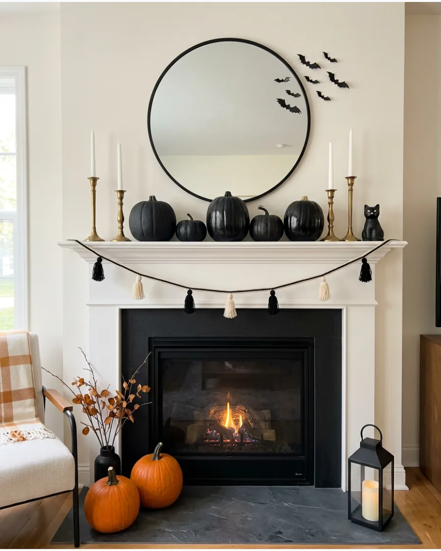 36. Black Pumpkin Mantel