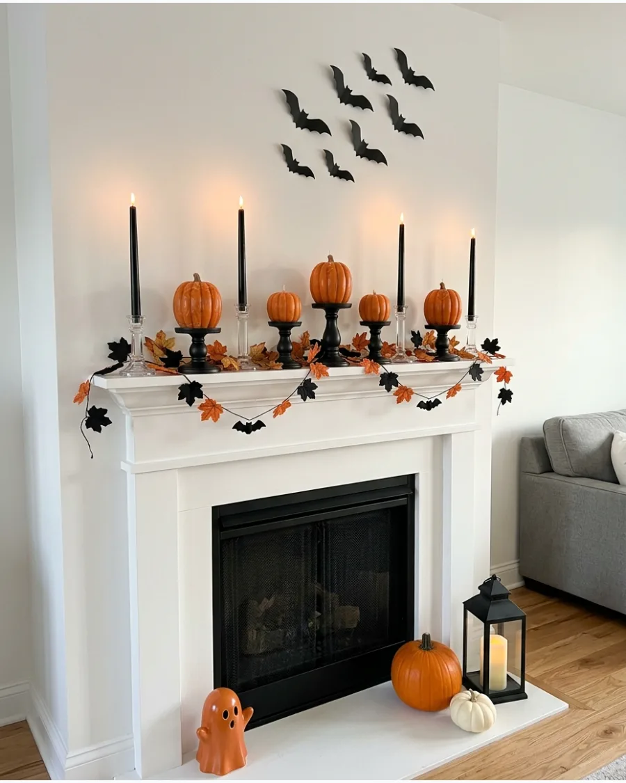 39. Pumpkin Candle Mantel