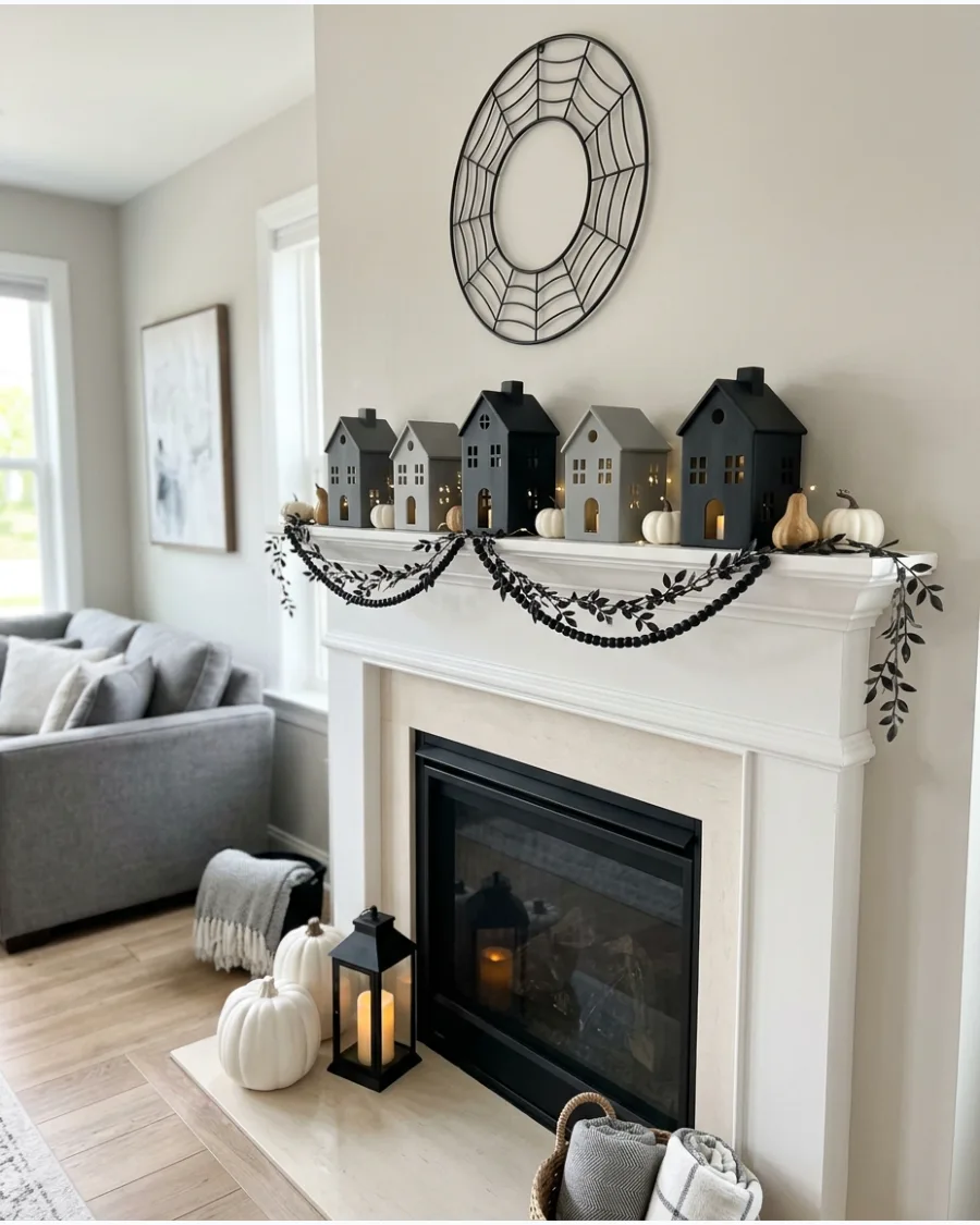 49. DIY Halloween Village Mantel
