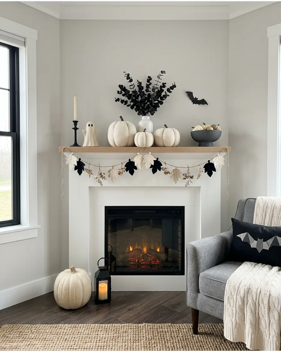 6. Neutral Halloween Mantel