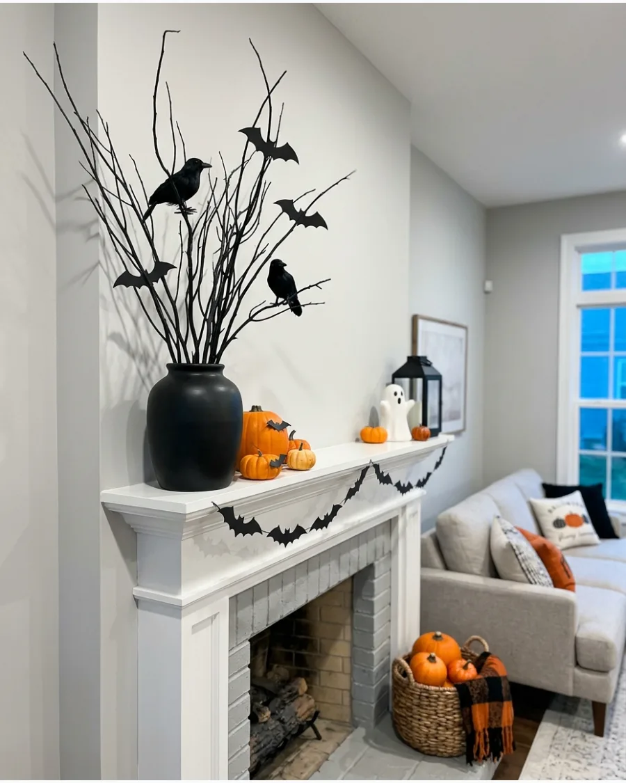 7. Black Branch Mantel Display