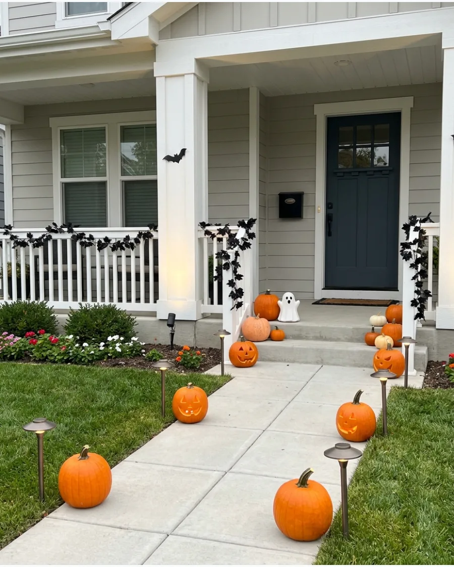20. Layered Halloween Walkway Lighting