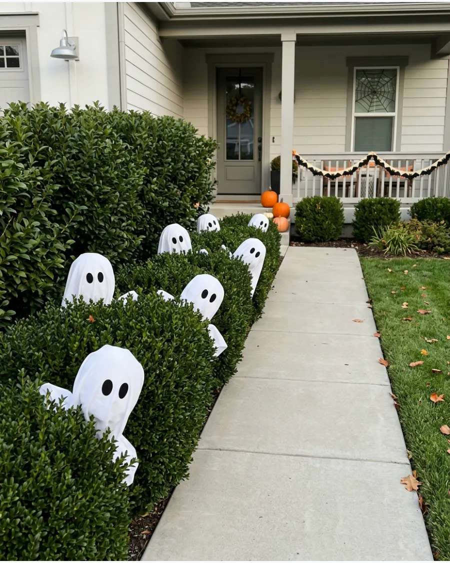 27. Ghosts Peeking From Shrubs