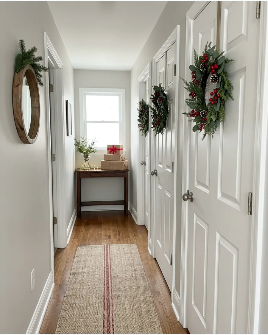 13. Mini Wreaths on Interior Hallway Doors