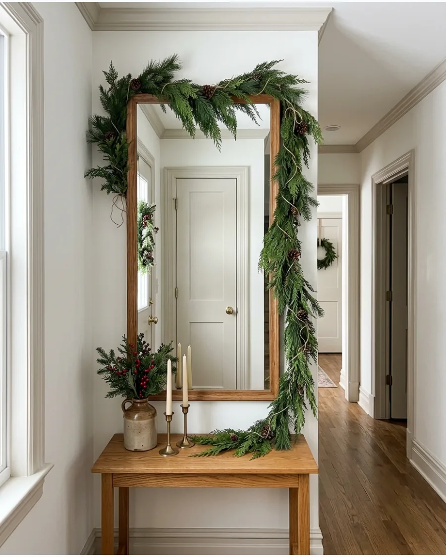 2. Cascading Garland Around a Hallway Mirror