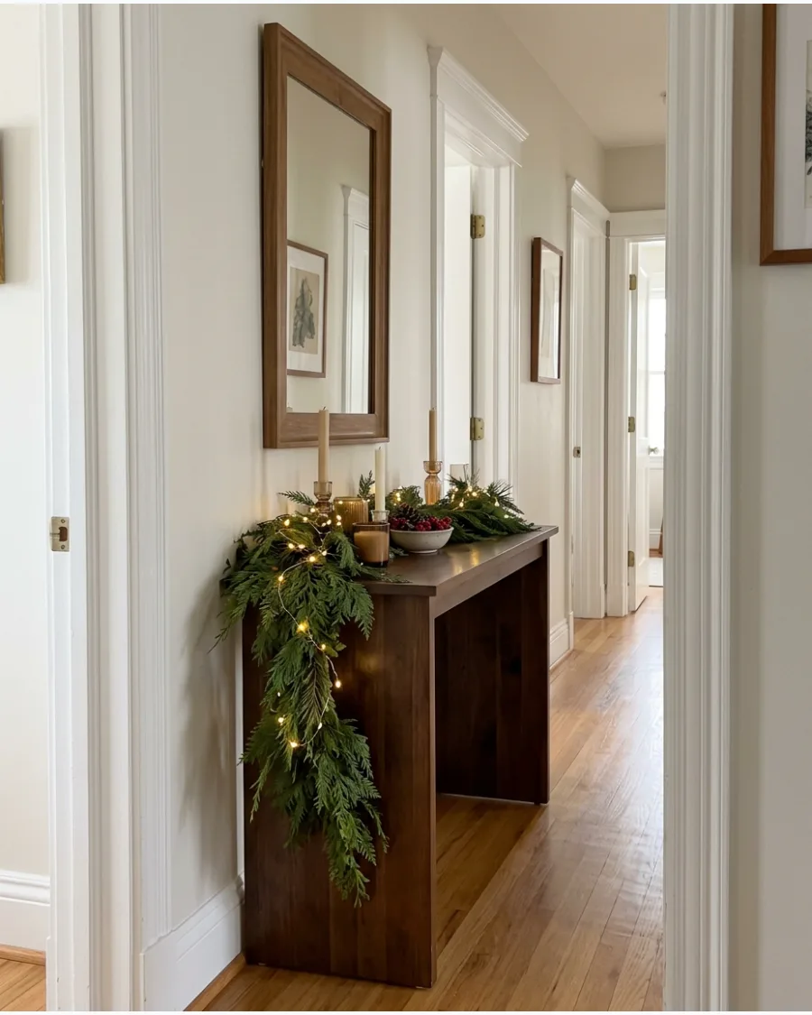 22. Garland-Draped Hallway Console