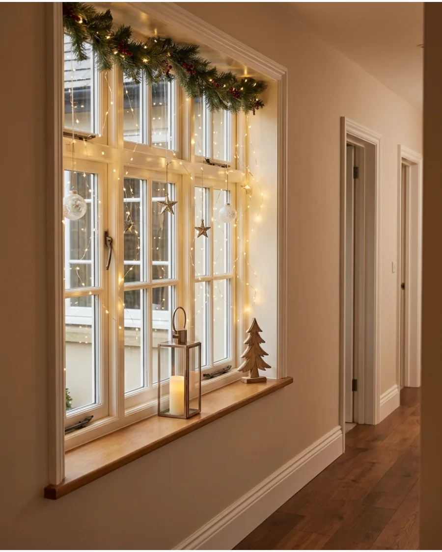 37. Window Fairy Lights in the Hallway