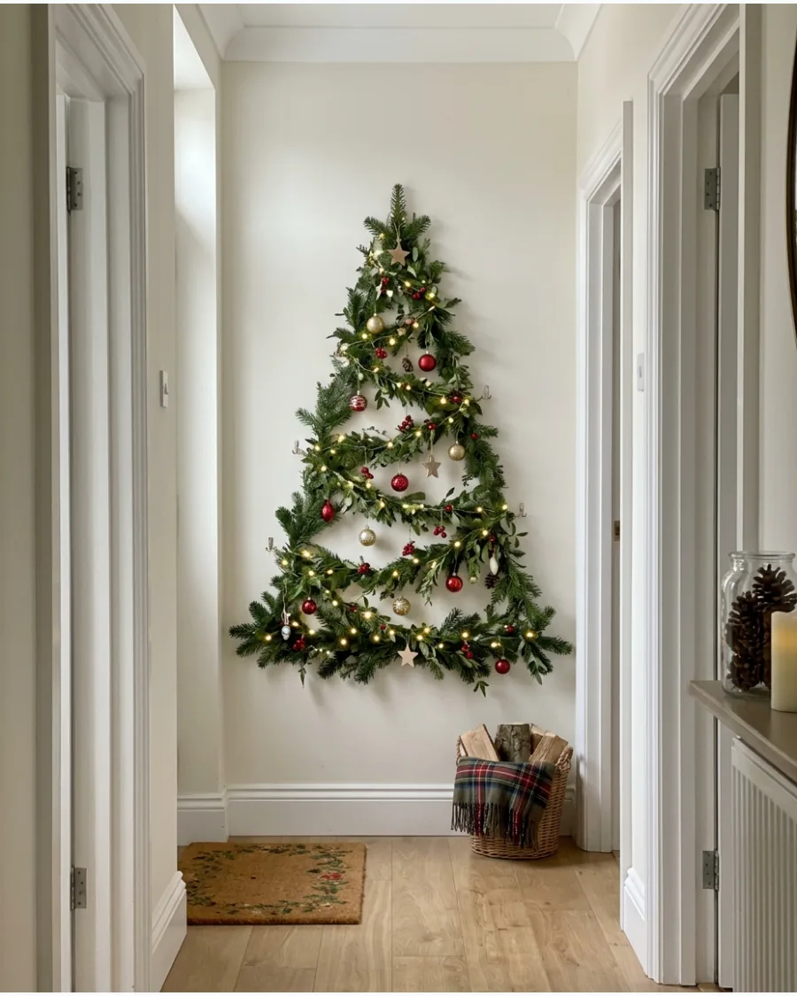 41. Christmas Wall Tree Made From Greenery